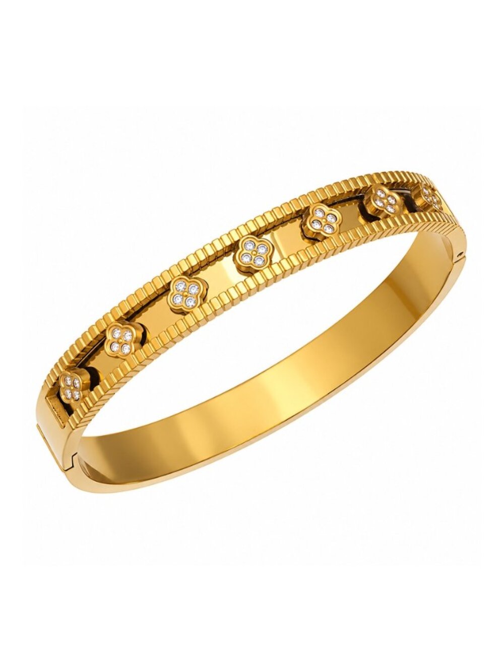 18K Gold Plated Clover Zircon Bangle Bracelet